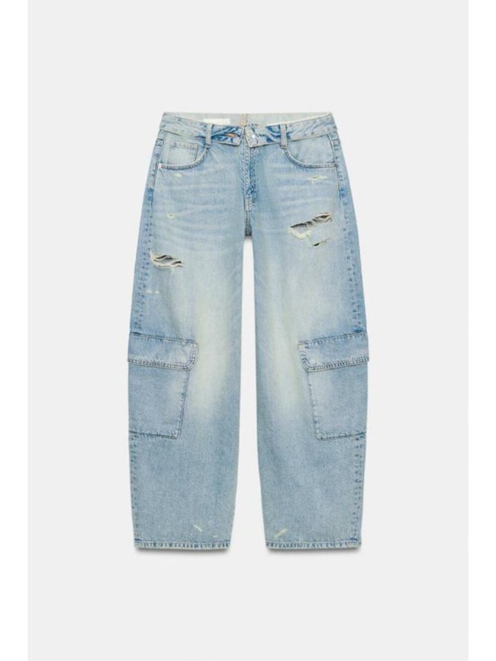 ZARA TRF OVERSIZED MID-RISE RIPPED CARGO JEANS - Picture 1 of 8